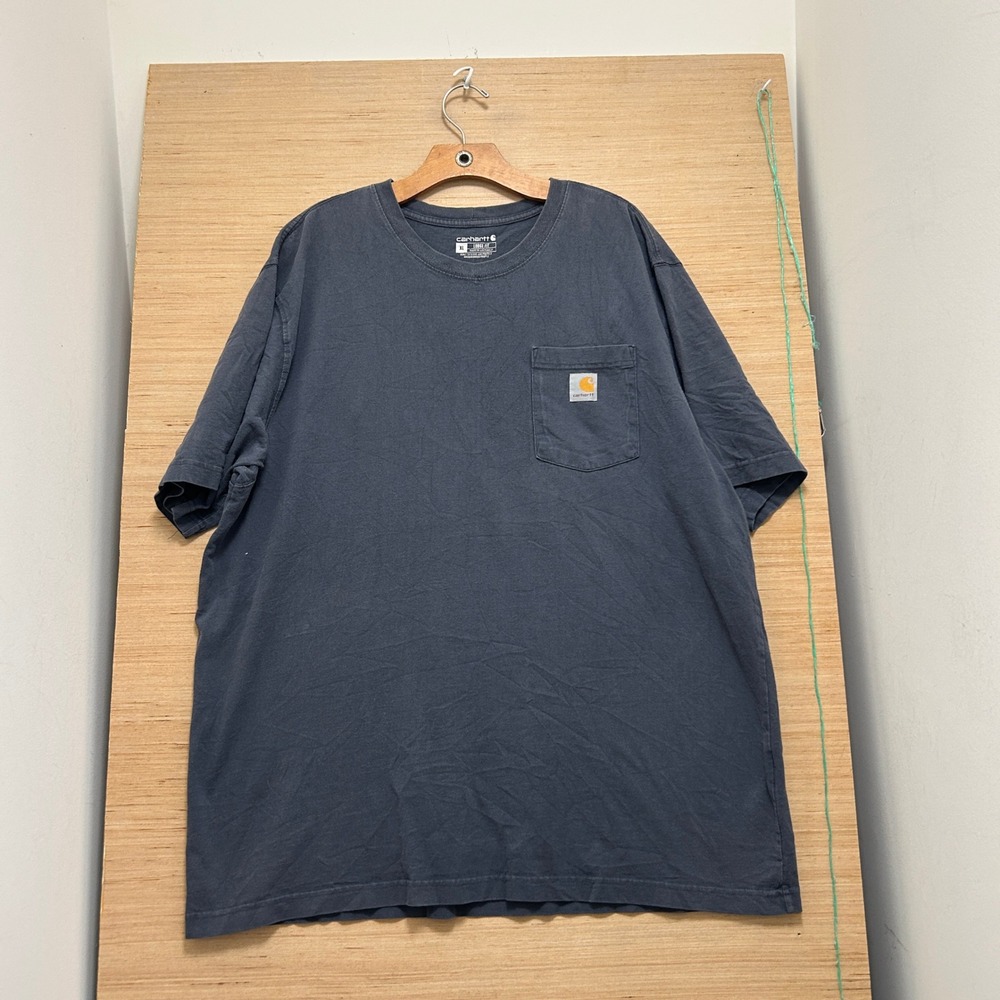 Carhartt Mens XL Loose Fit Short Sleeve Pocket T-Shirt Navy Blue Logo Patch